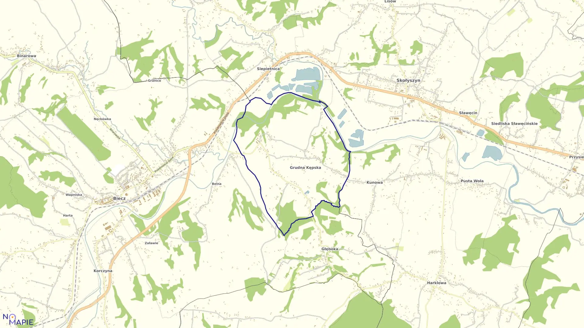 Mapa obrębu Grudna Kępska w gminie Biecz