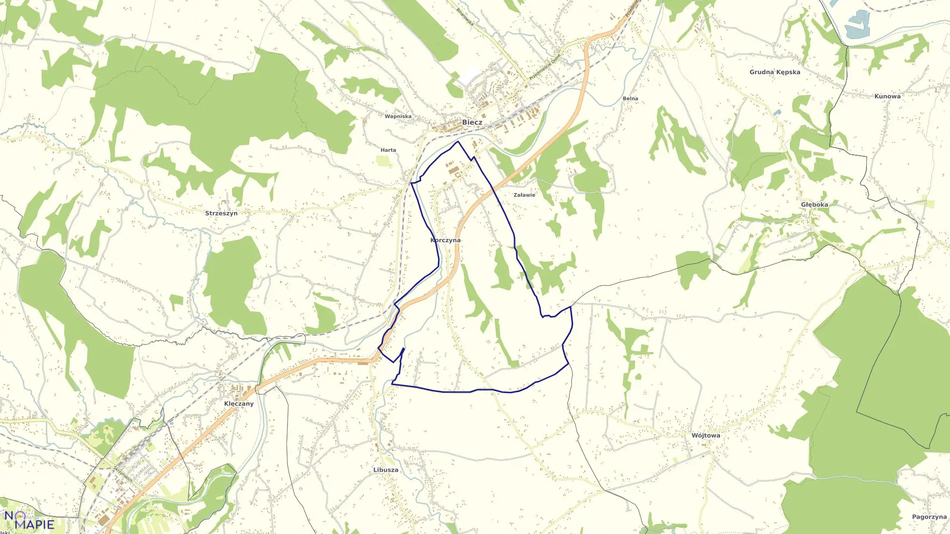 Mapa obrębu Korczyna w gminie Biecz