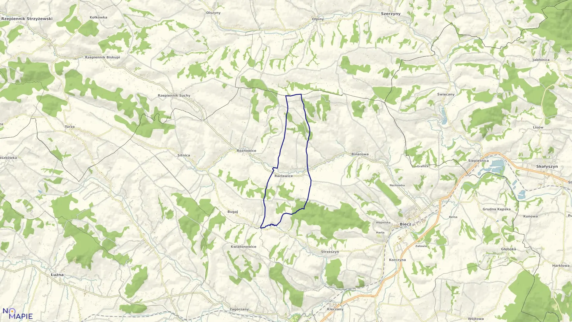 Mapa obrębu Racławice w gminie Biecz