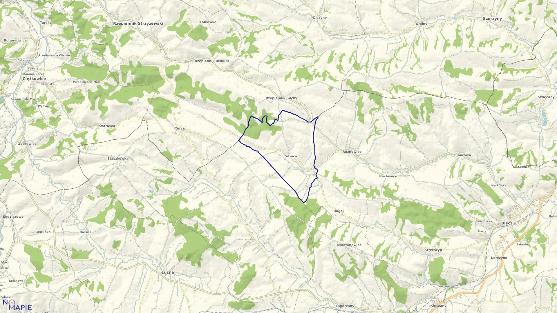 Mapa obrębu Sitnica w gminie Biecz