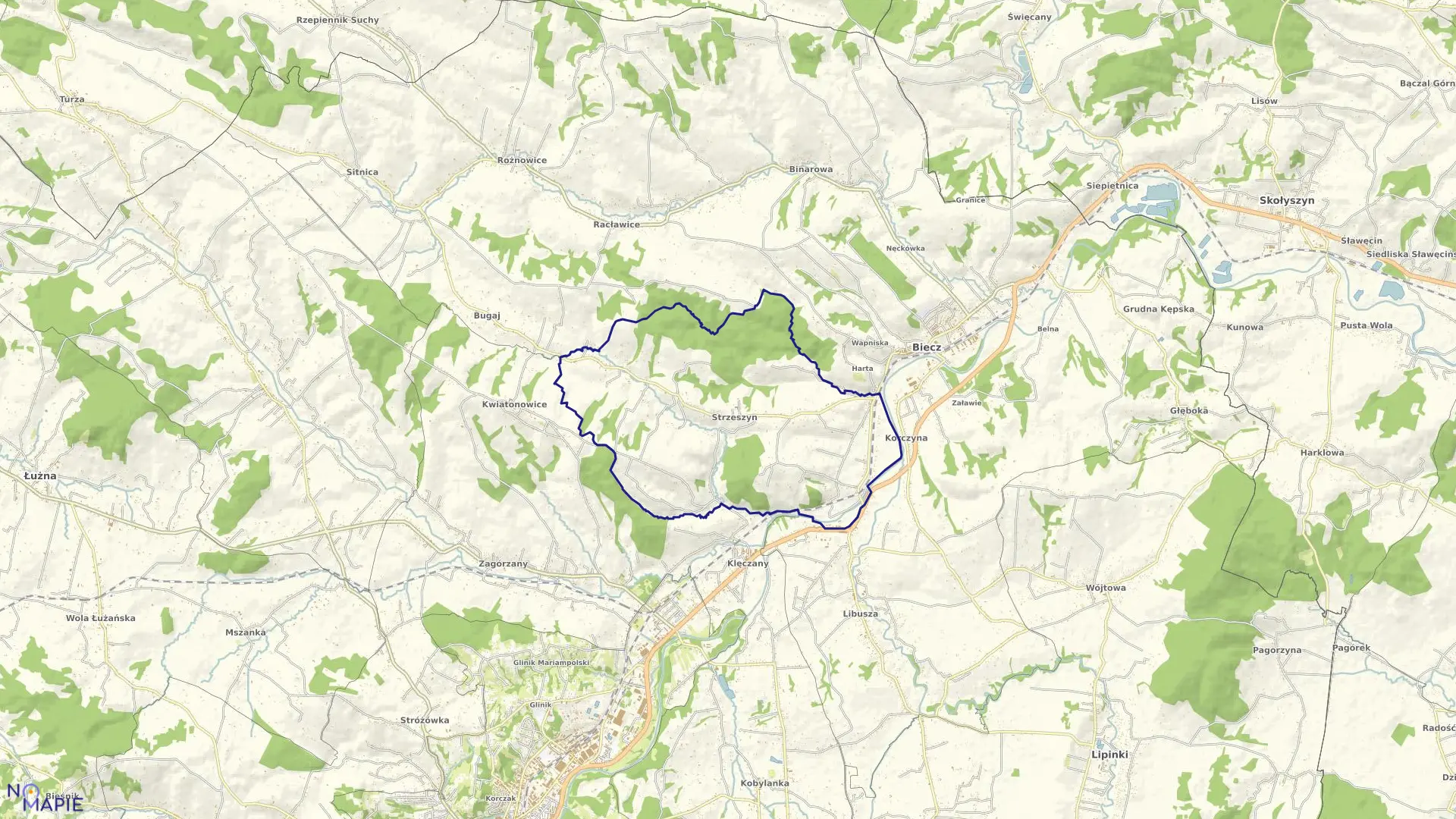 Mapa obrębu Strzeszyn w gminie Biecz